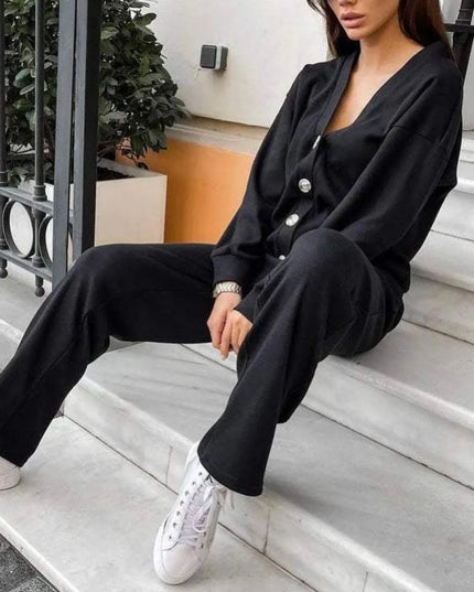 Chic Full-Length Button-Up Shirt and Trouser Ensemble