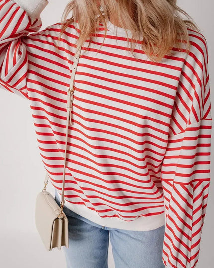 Casual Oversized Striped Long Sleeve Sweatshirt