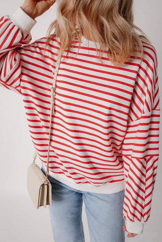 Casual Oversized Striped Long Sleeve Sweatshirt