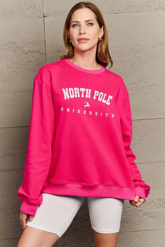 Simply Love Full Size NORTH POLE UNIVERSITY Graphic Sweatshirt - ShopEasier