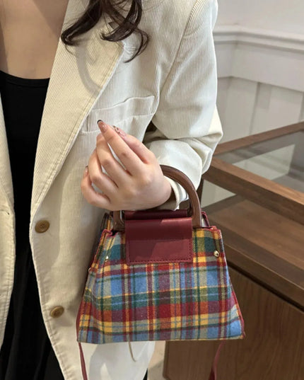 Contrast Plaid Trapezoid Shape Crossbody Bag