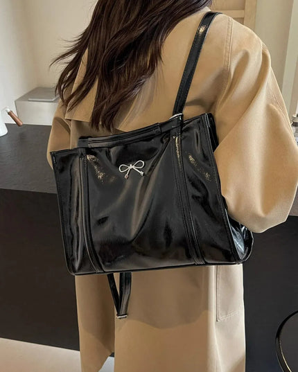 Fashionable Large PU Leather Bow Bag