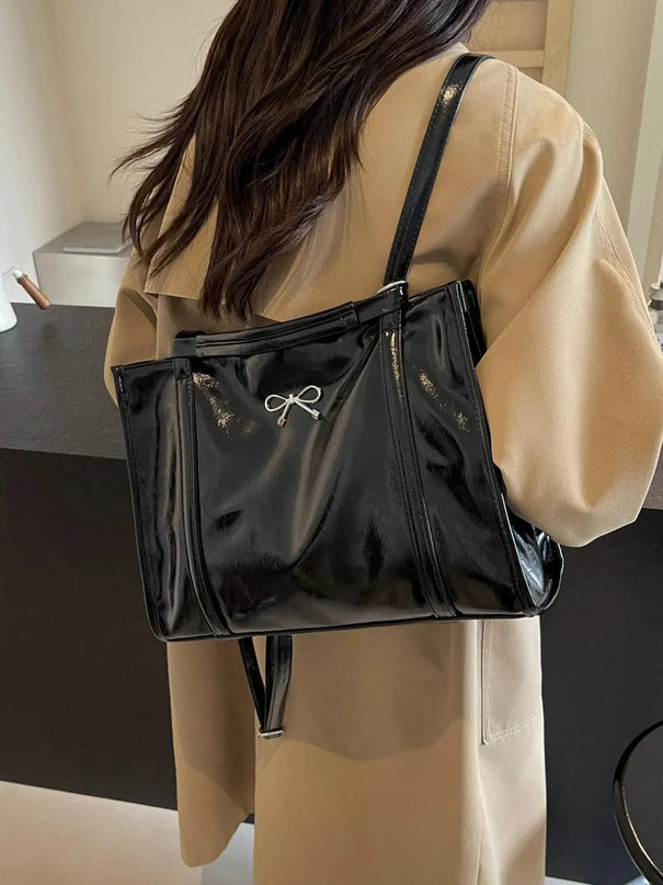 Fashionable Large PU Leather Bow Bag