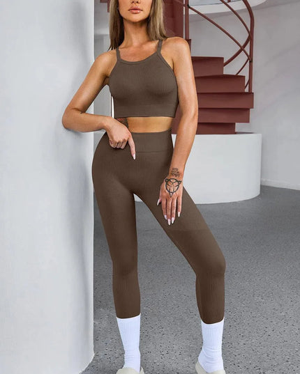 Tank Cropped Active Top and Pants Set - ShopEasier