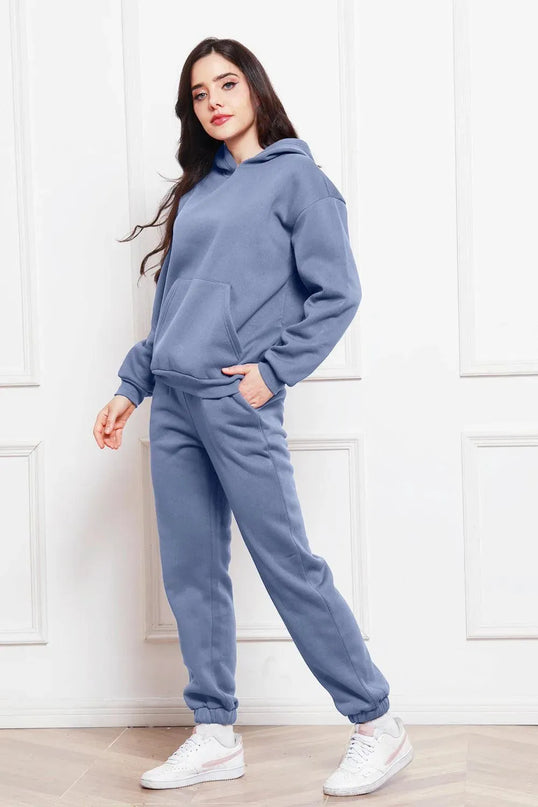 Casual Drop Shoulder Hoodie and Jogger Set