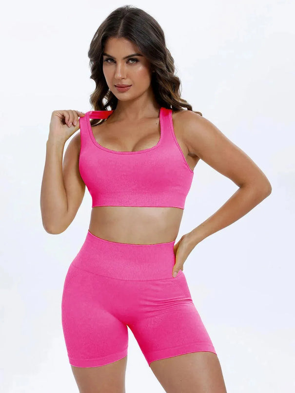 Scoop Neck Wide Strap Top and Shorts Active Set - ShopEasier