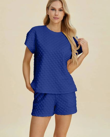 Dual Style Full Size Textured Tee and Shorts Ensemble