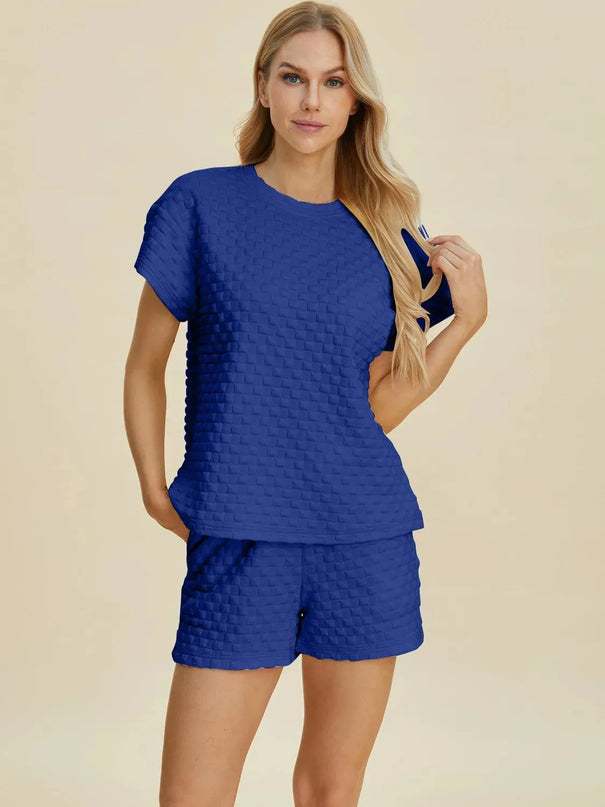 Dual Style Full Size Textured Tee and Shorts Ensemble