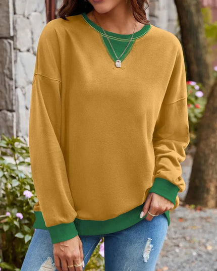 Contrast Lovelet Round Neck Long Sleeve Pullover