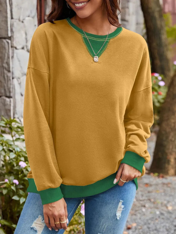 Contrast Lovelet Round Neck Long Sleeve Pullover