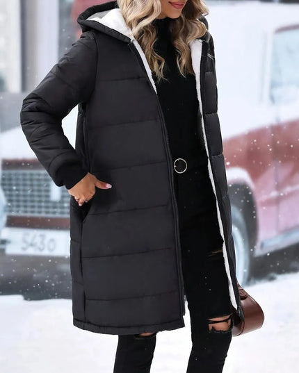 Cozy Plus Size Zip-Up Hooded Winter Jacket