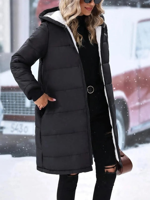 Cozy Plus Size Zip-Up Hooded Winter Jacket