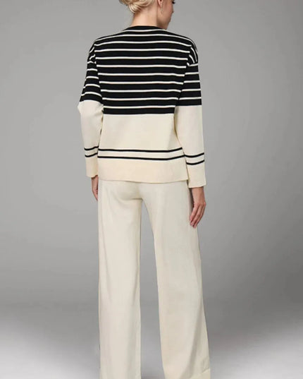 Basic Bae Striped Round Neck Long Sleeve Top and Pants Sweater Set