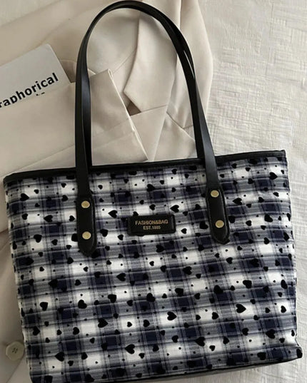 Heart Plaid PU Leather Strap Tote Bag