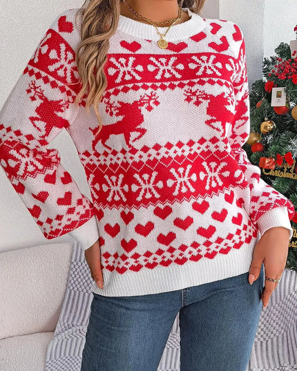 Christmas Element Round Neck Long Sleeve Sweater - ShopEasier