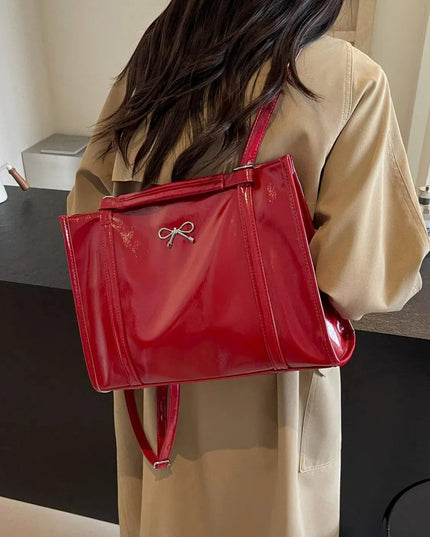 Fashionable Large PU Leather Bow Bag