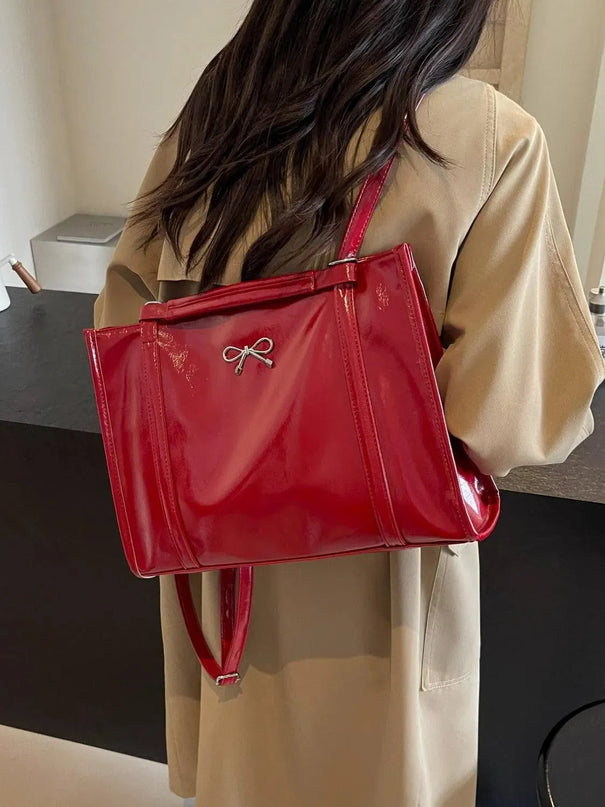 Fashionable Large PU Leather Bow Bag