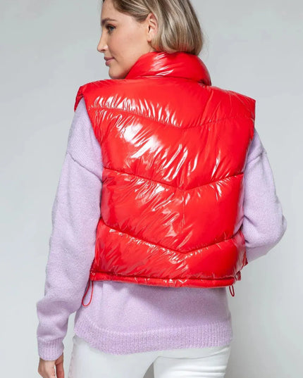 Chic Shiny Quilted Turtleneck Vest with Zip Closure