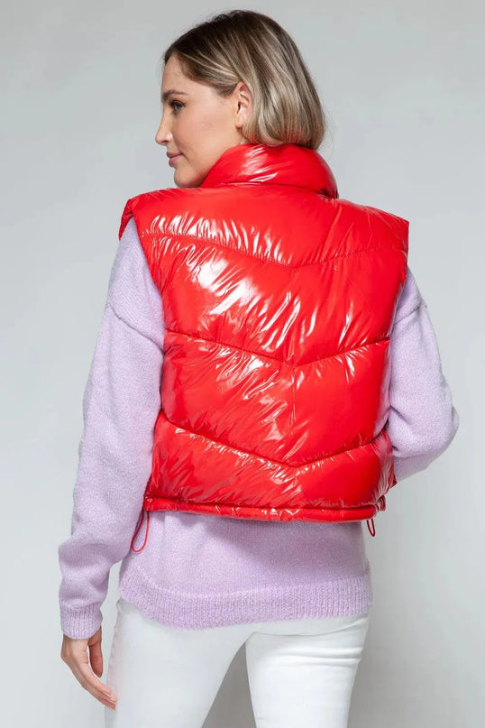 Chic Shiny Quilted Turtleneck Vest with Zip Closure