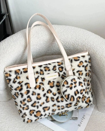 Leopard Faux Fur Tote Bag with Coin Purse