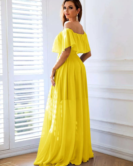 Off-Shoulder Layered Split Maxi Dress