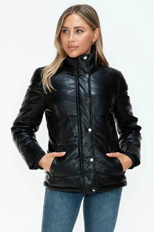 YMI Pocketed Zip Up Turtleneck Puffer Jacket - ShopEasier