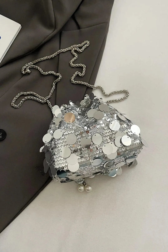 Drawstring Sequin Crossbody Bag