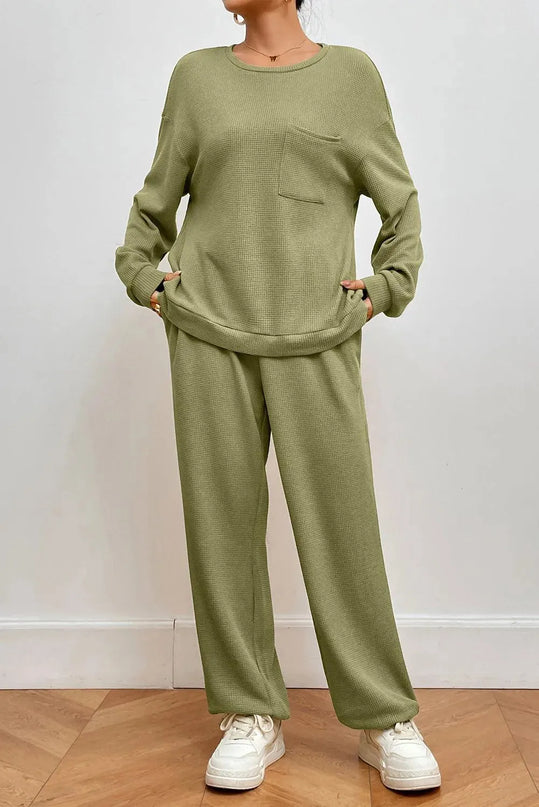 Pocketed Two-Piece Round Neck Lounge Set with Pants