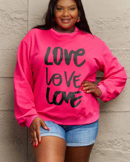 Simply Love Full Size LOVE Round Neck Sweatshirt - ShopEasier