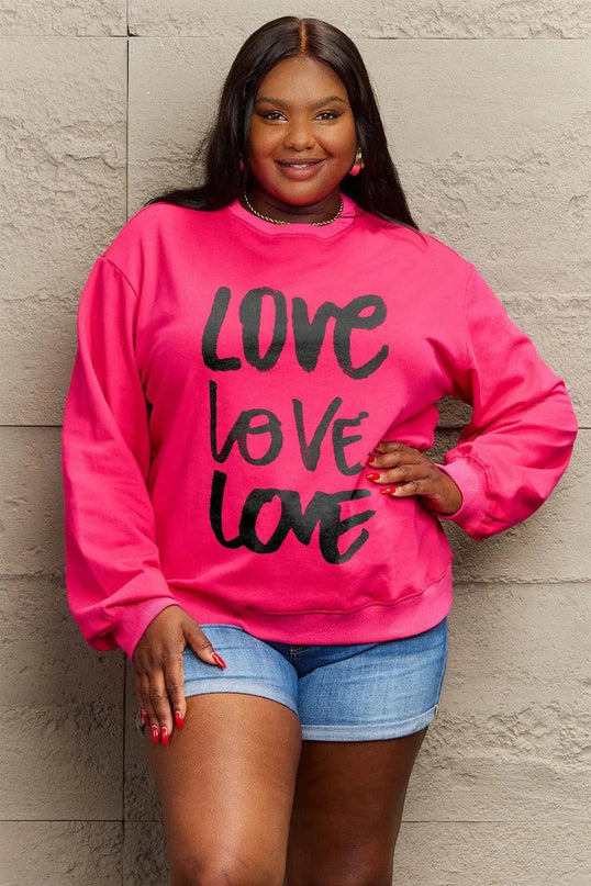 Simply Love Full Size LOVE Round Neck Sweatshirt - ShopEasier