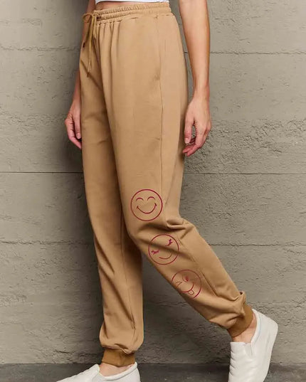 Casual Emoji Print Full-Length Sweatpants