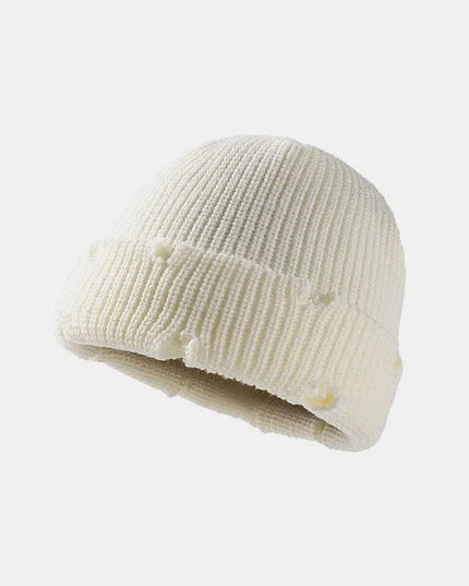 Distressed Cuffed Knit Hat - ShopEasier