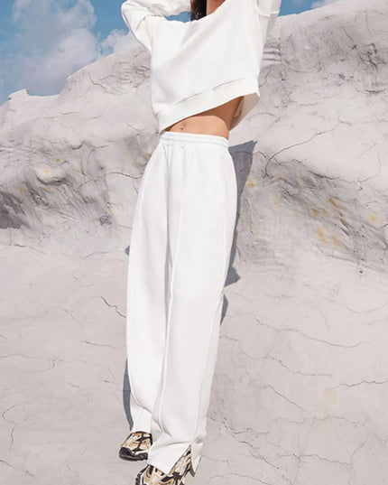 Round Neck Long Sleeve Top and Elastic Waist Pants Set - ShopEasier