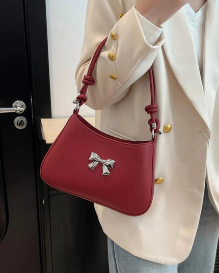 Knotted Strap PU Leather Bow Handbag