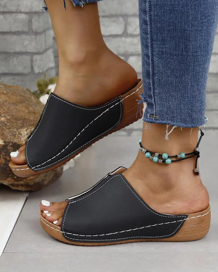 Stylish PU Leather Open-Toe Low Heel Sandals