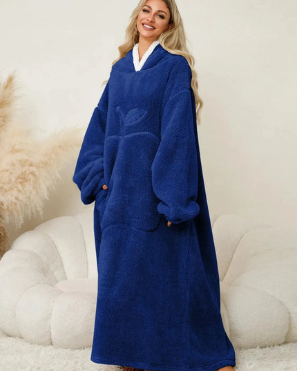 Pocketed Contrast Long Sleeve Hooded Lounge Dress