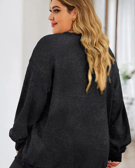 Plus Size Heart Ribbed Round Neck Sweatshirt - ShopEasier