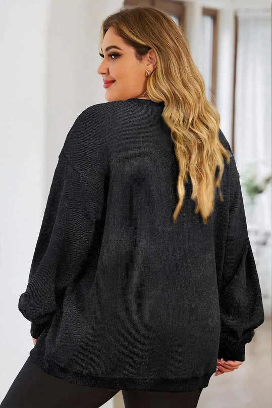 Plus Size Heart Ribbed Round Neck Sweatshirt - ShopEasier