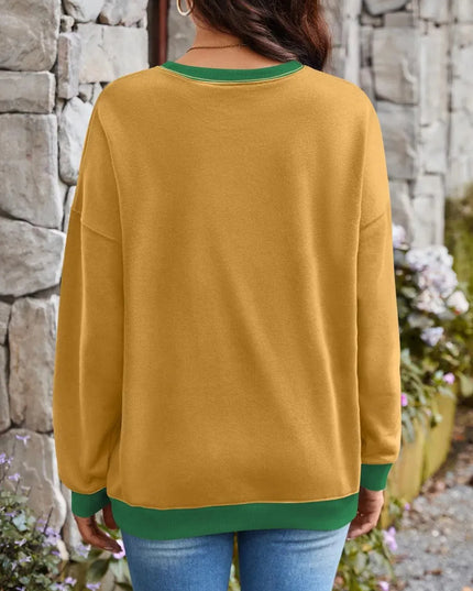 Contrast Lovelet Round Neck Long Sleeve Pullover