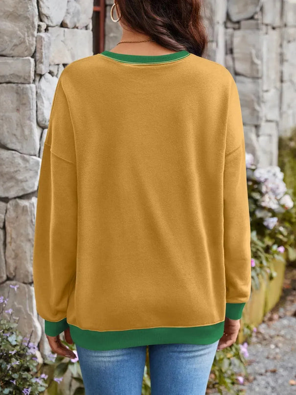 Contrast Lovelet Round Neck Long Sleeve Pullover