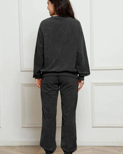 Cozy Corduroy Two-Piece Sweatshirt and Sweatpants Ensemble