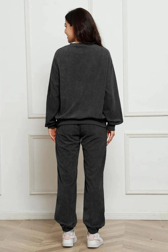 Cozy Corduroy Two-Piece Sweatshirt and Sweatpants Ensemble