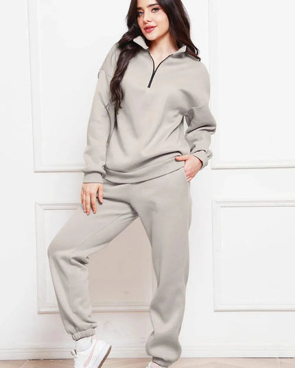 Half Zip Long Sleeve Sweatshirt and Pants Set - ShopEasier