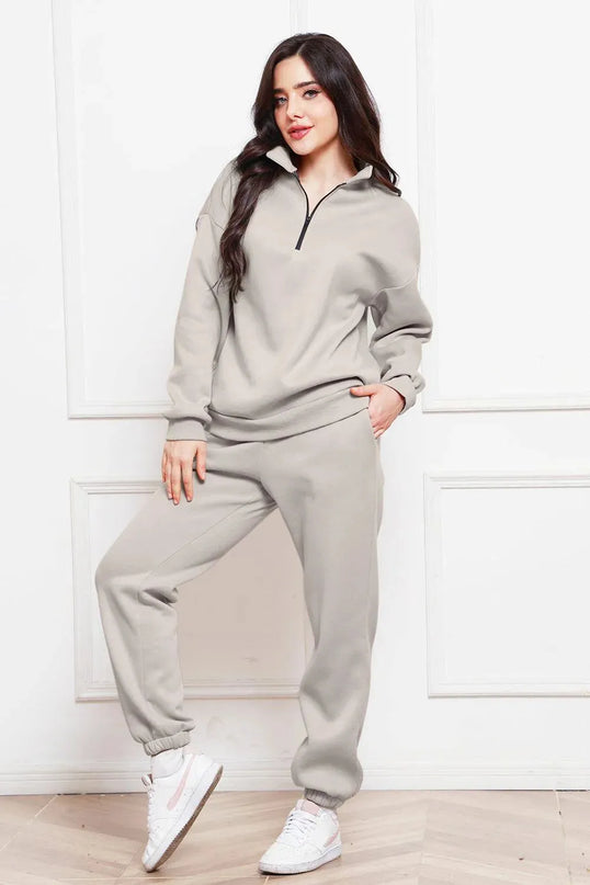 Half Zip Long Sleeve Sweatshirt and Pants Set - ShopEasier