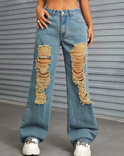 Distressed Wide Leg Jeans with Pockets - ShopEasier