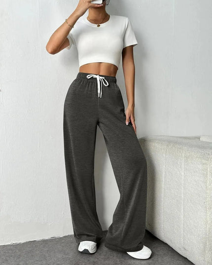 Drawstring Wide Leg Pants with Pockets