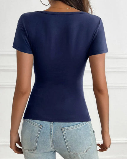 Chic Button-Accent Short Sleeve Tee