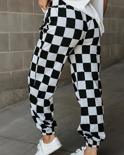 Checkered Elastic Waist Joggers - ShopEasier