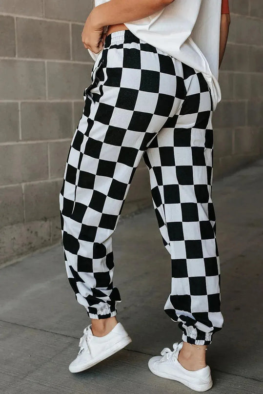 Checkered Elastic Waist Joggers - ShopEasier