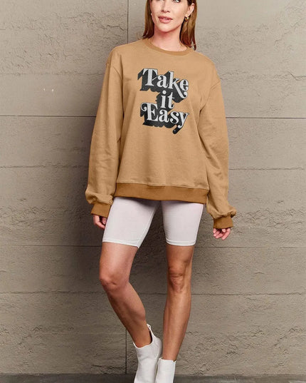 Simply Love Full Size TAKE IT EASY Graphic Sweatshirt - ShopEasier